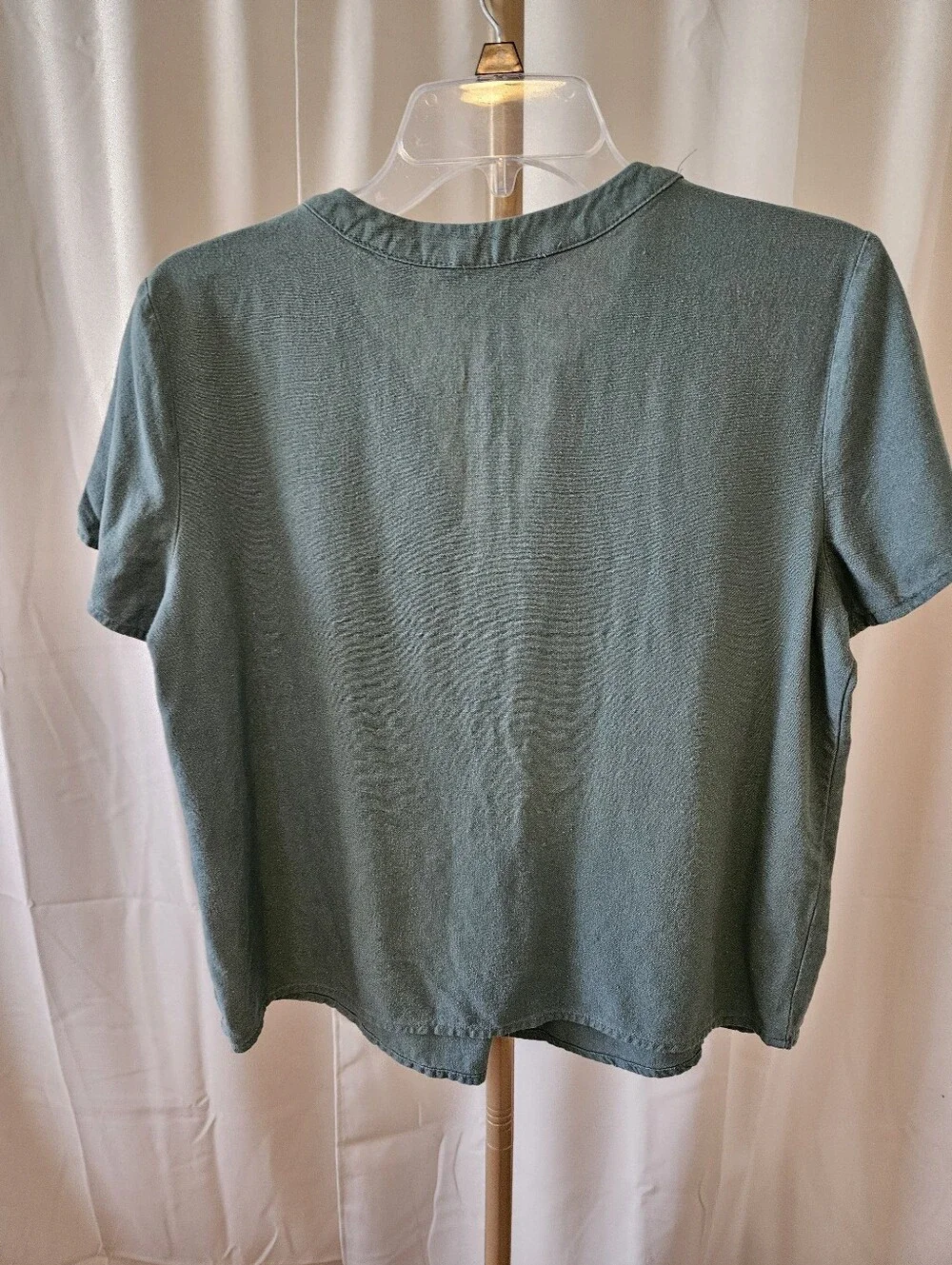 Vero Moda Green Linen Blend V-Neck Top Size M Petite